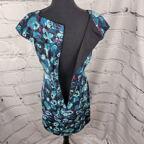 Saks Fifth Avenue Black‎ Label Womens 8 Sheath Shift Dress Floral Knee Length - Picture 6 of 8